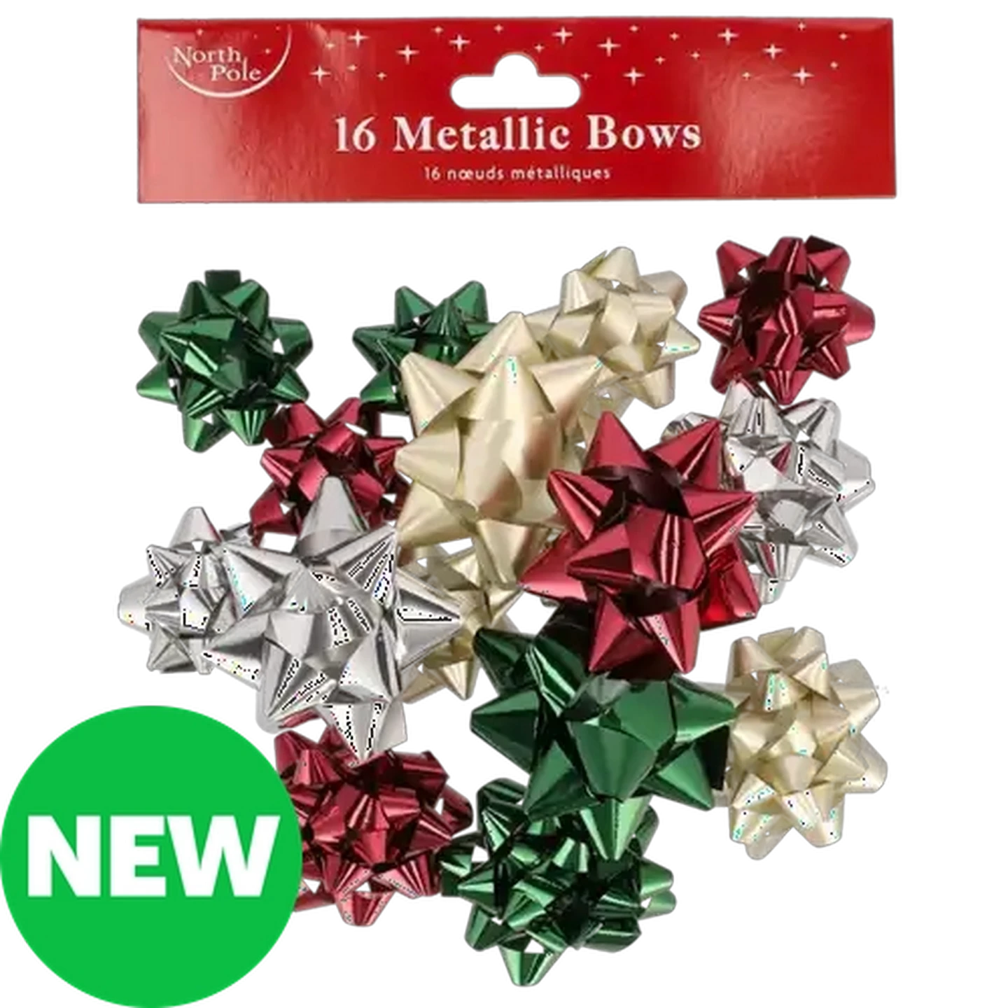 Image of North Pole Multicoloured Metallic Christmas Gift Bows 16-Piece
