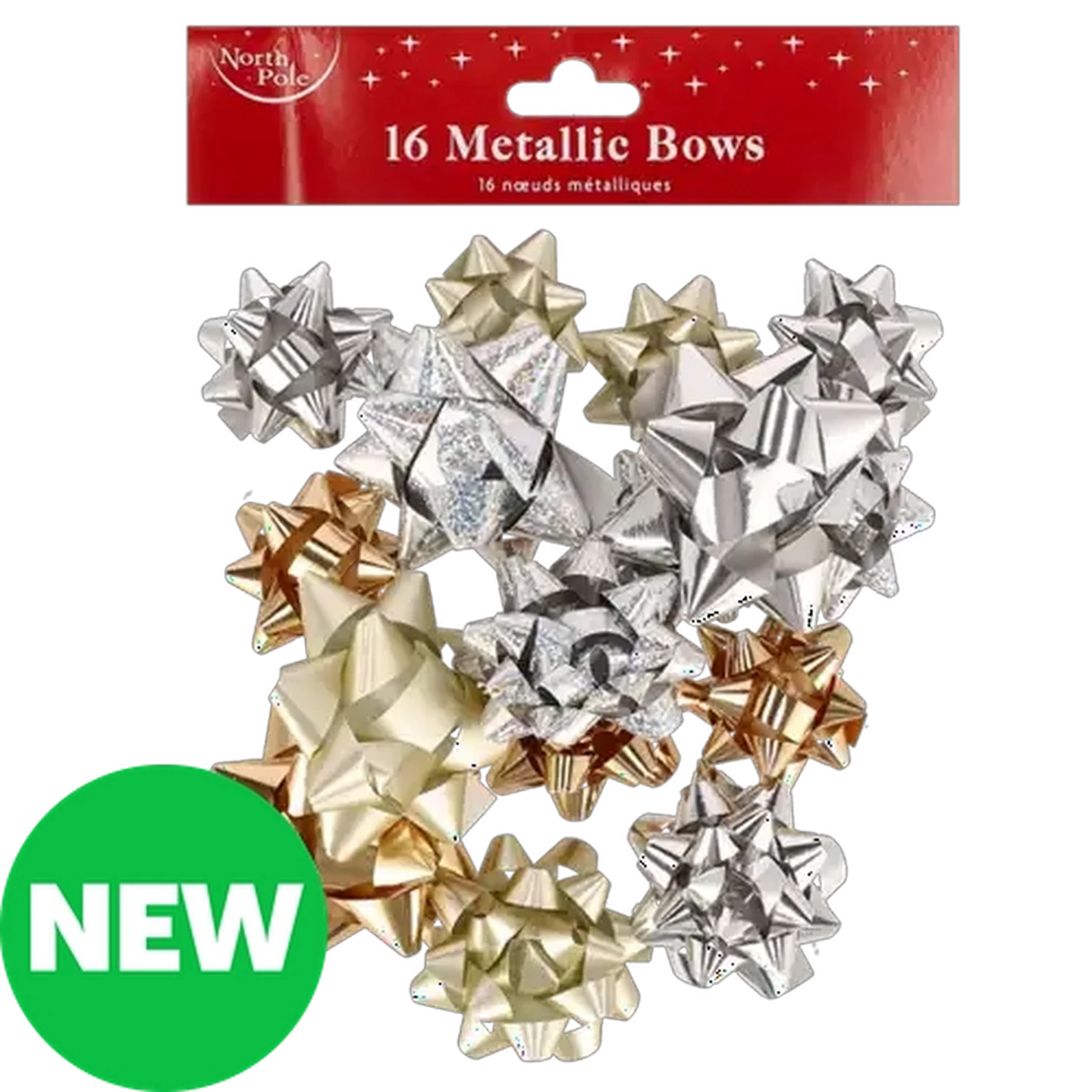 Image of North Pole Silver & Gold Metallic Christmas Gift Bows 16-Pack