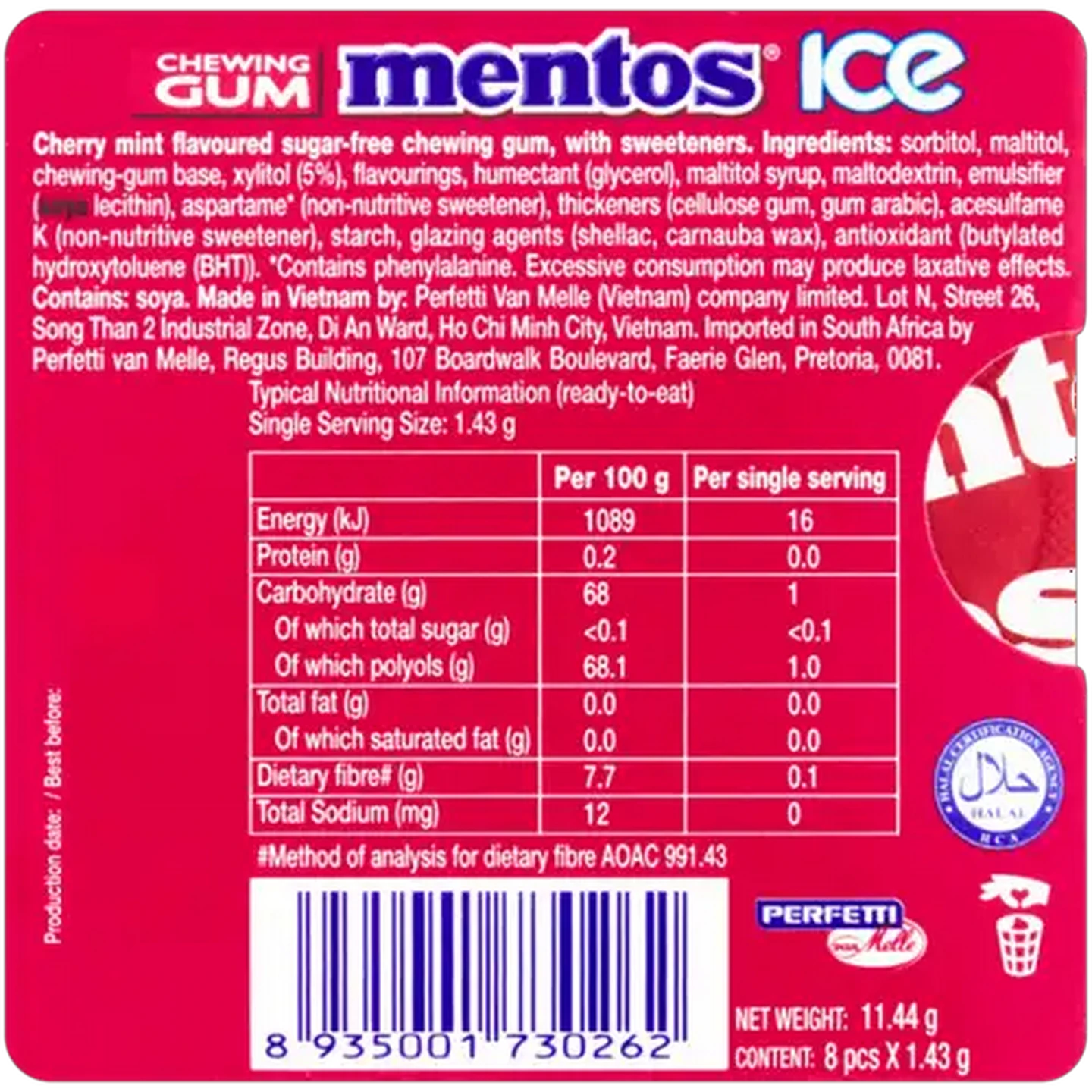 Shoprite ZA | Mentos Ice Cherry Mint Sugar-Free Chewing Gum 8-Pack