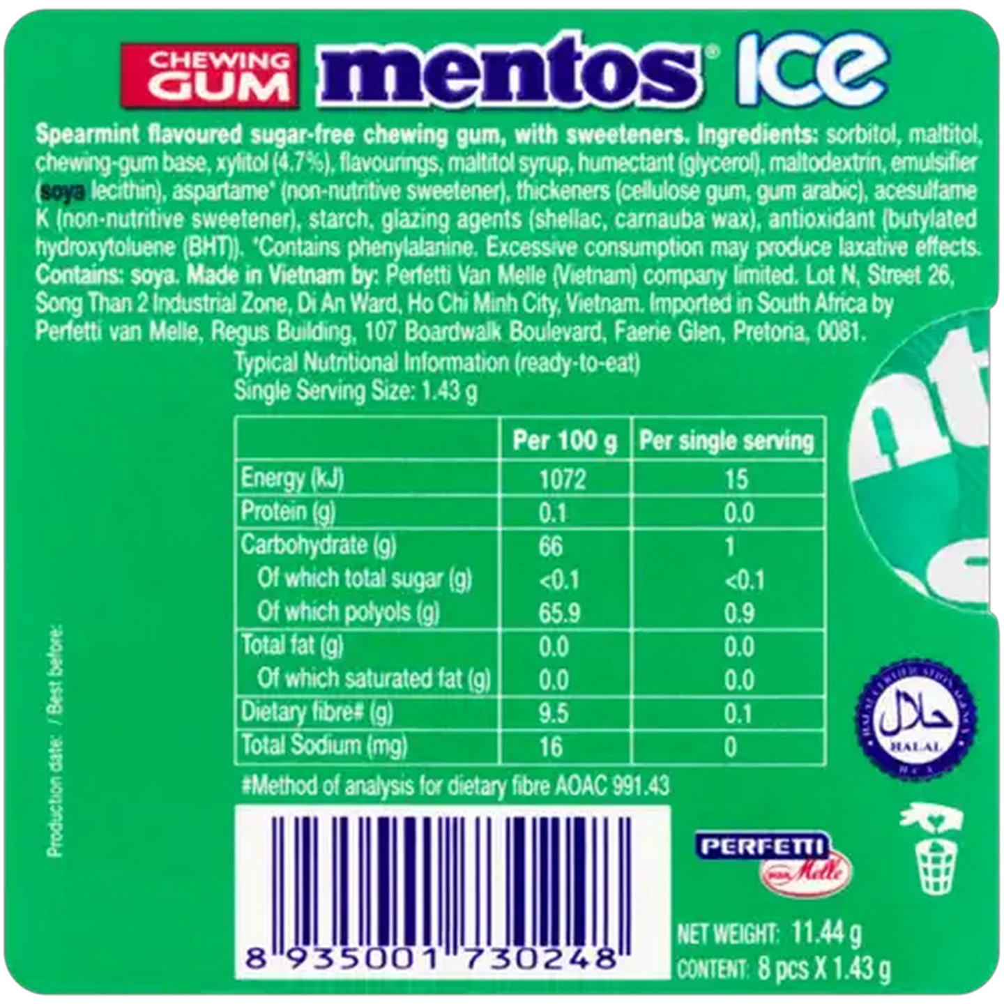 Shoprite ZA | Mentos Ice Spearmint Sugar-Free Chewing Gum 8-Pack
