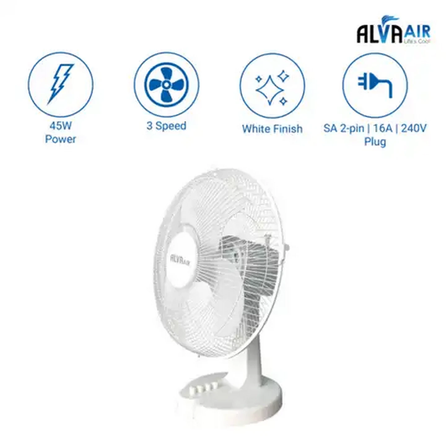 Image of Alva Air White Plastic Desk Fan 45W (40cm)