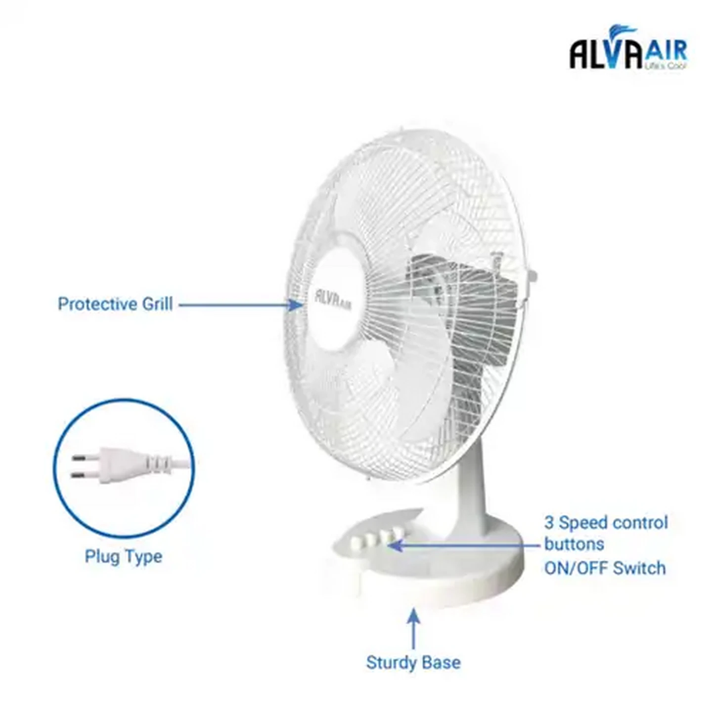 Image of Alva Air White Plastic Desk Fan 45W (40cm)