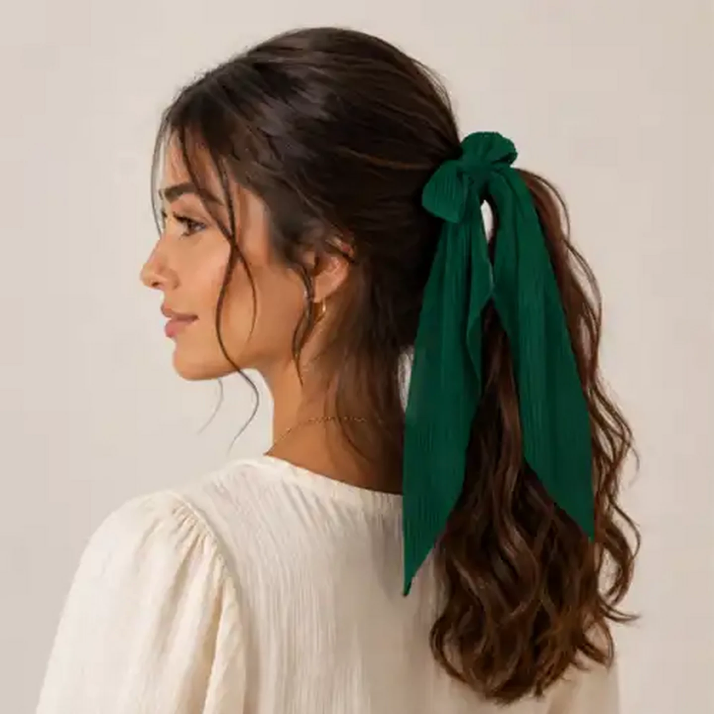 Image of Mhle Green Ribbed Satin Bow Hair Clip