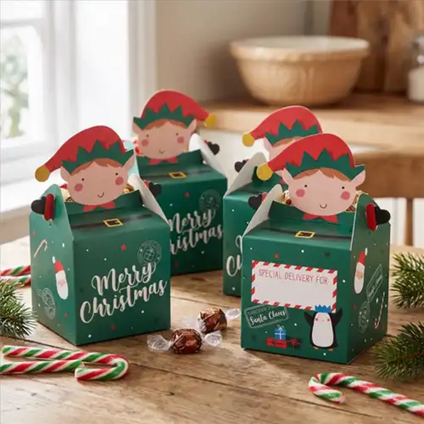 Image of Noth Pole Christmas Elf Treat Boxes 4-Pack (Design May Vary)