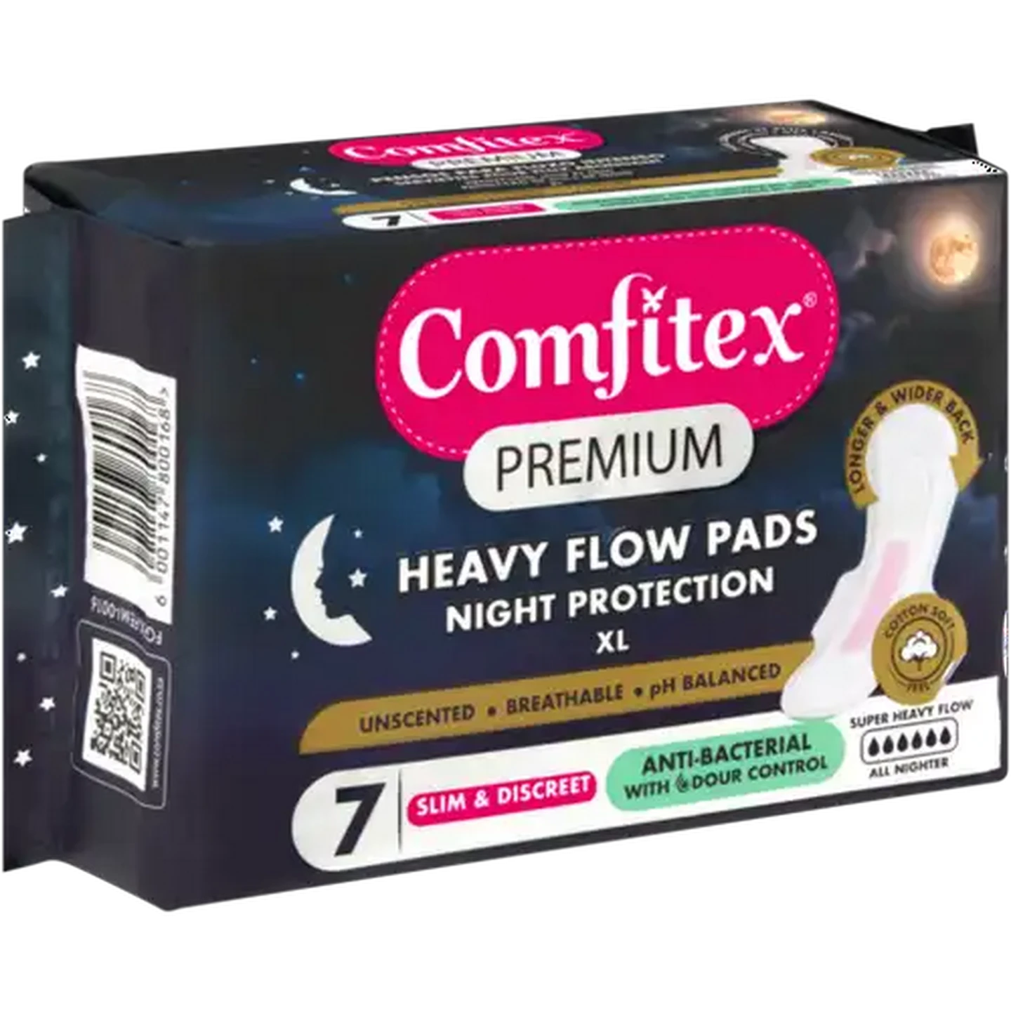 Image of Comfitex Premium Super Heavy Flow Unscented Slim & Discreet Night Protection Pads 7-Pack 