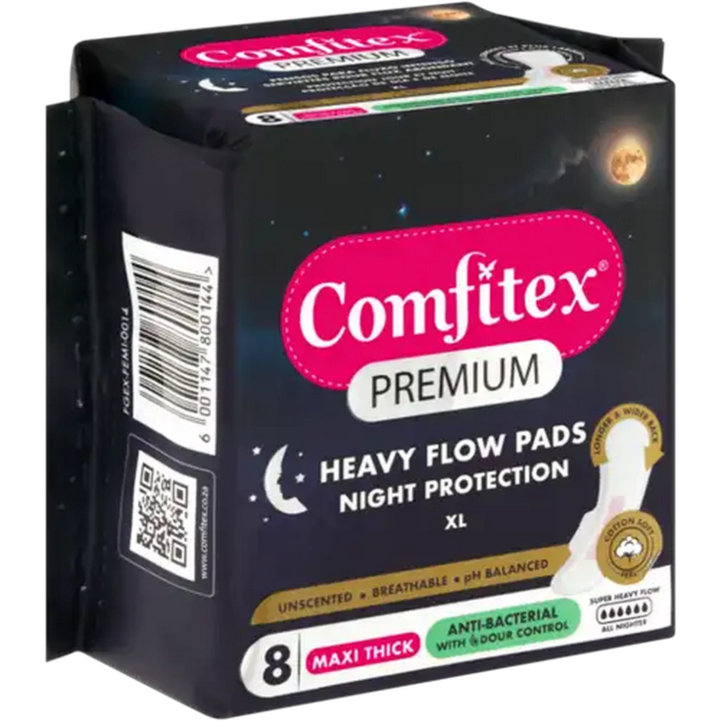 Image of Comfitex Premium Super Heavy Flow Unscented Maxi Thick Night Protection Pads 8-Pack 
