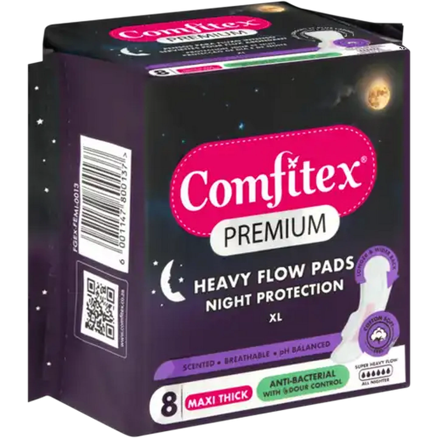 Image of Comfitex Premium Super Heavy Flow Scented Maxi Thick Night Protection Pads 8-Pack 