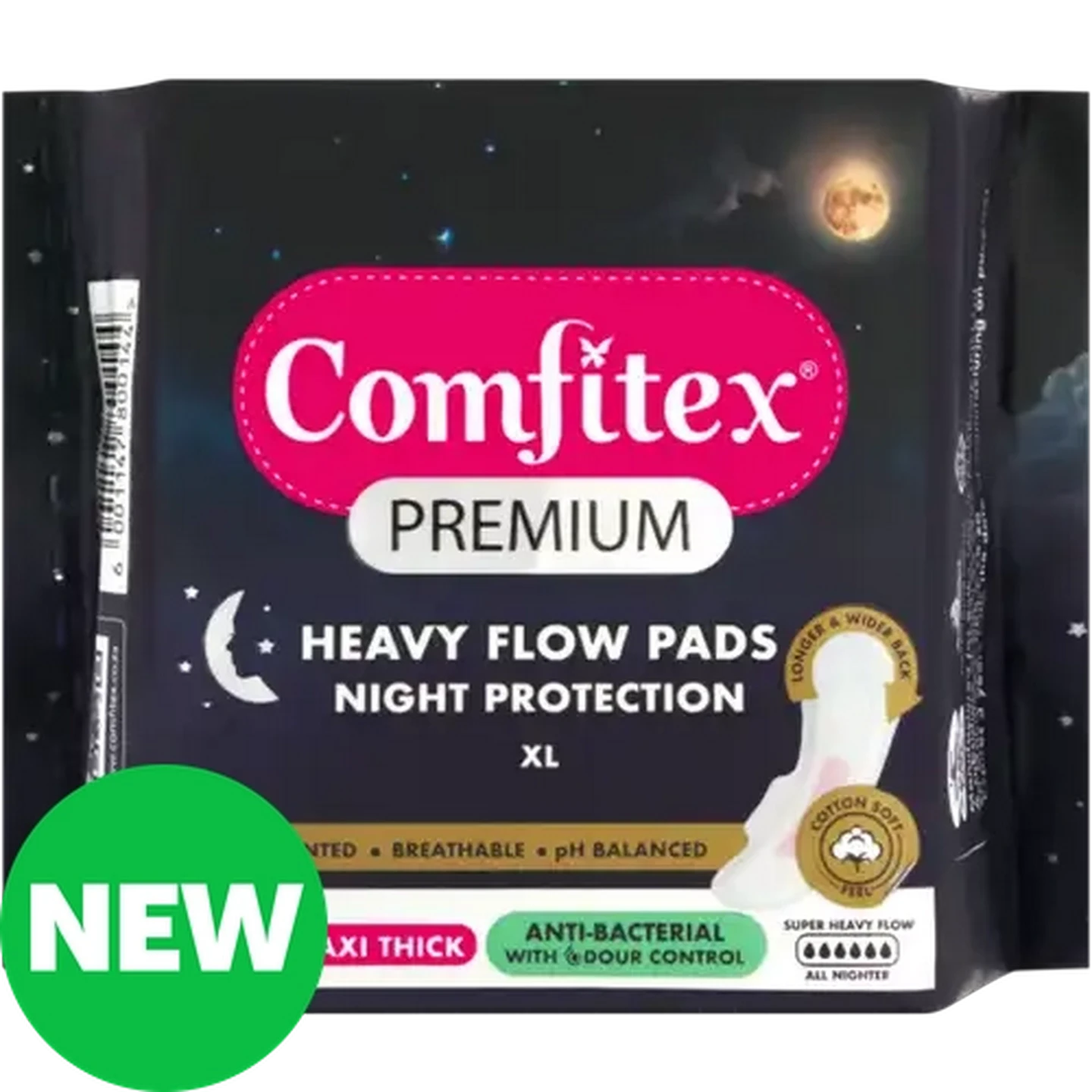 Image of Comfitex Premium Super Heavy Flow Unscented Maxi Thick Night Protection Pads 8-Pack 