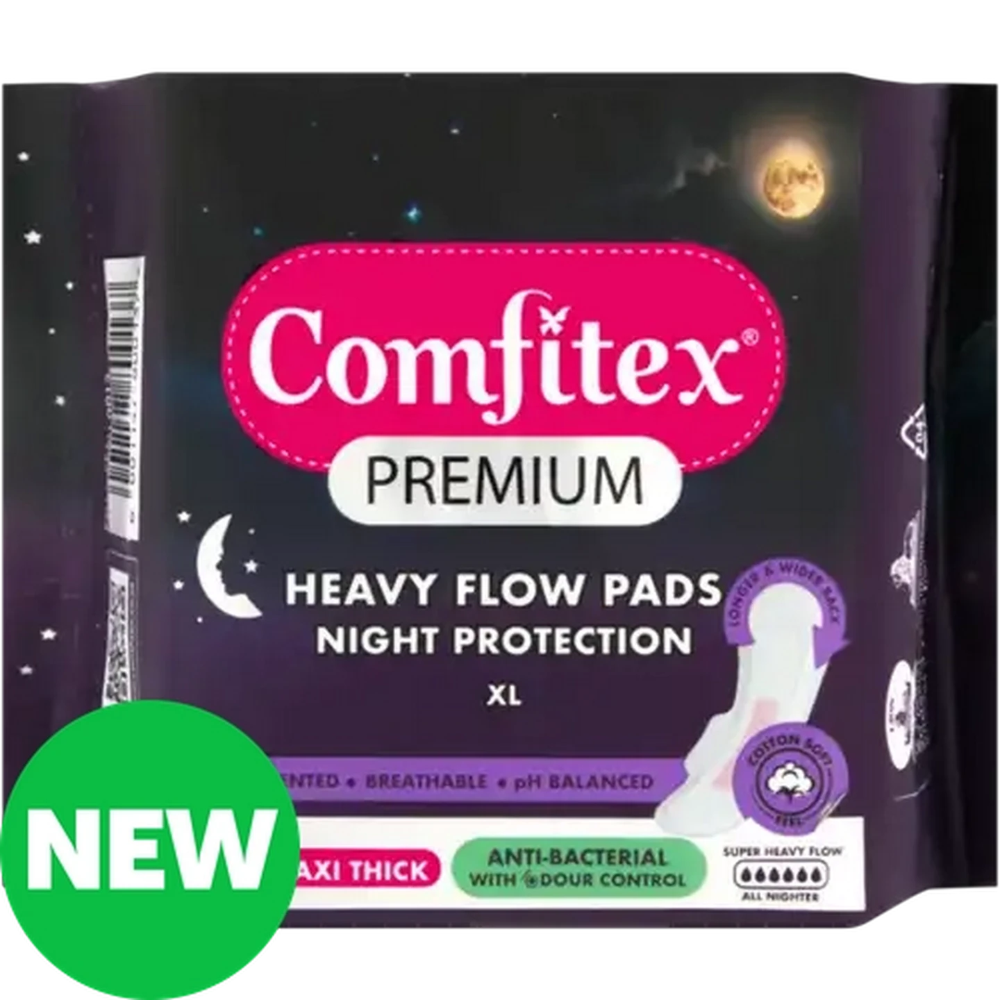 Image of Comfitex Premium Super Heavy Flow Scented Maxi Thick Night Protection Pads 8-Pack 