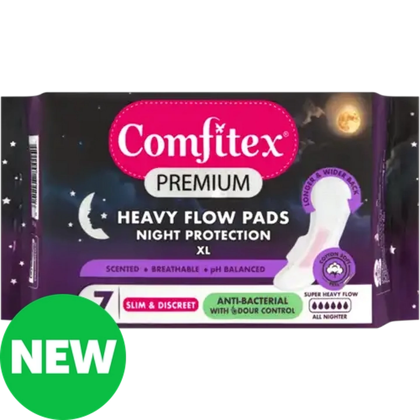 Image of Comfitex Premium Super Heavy Flow Scented Slim & Discreet Night Protection Pads 7-Pack 