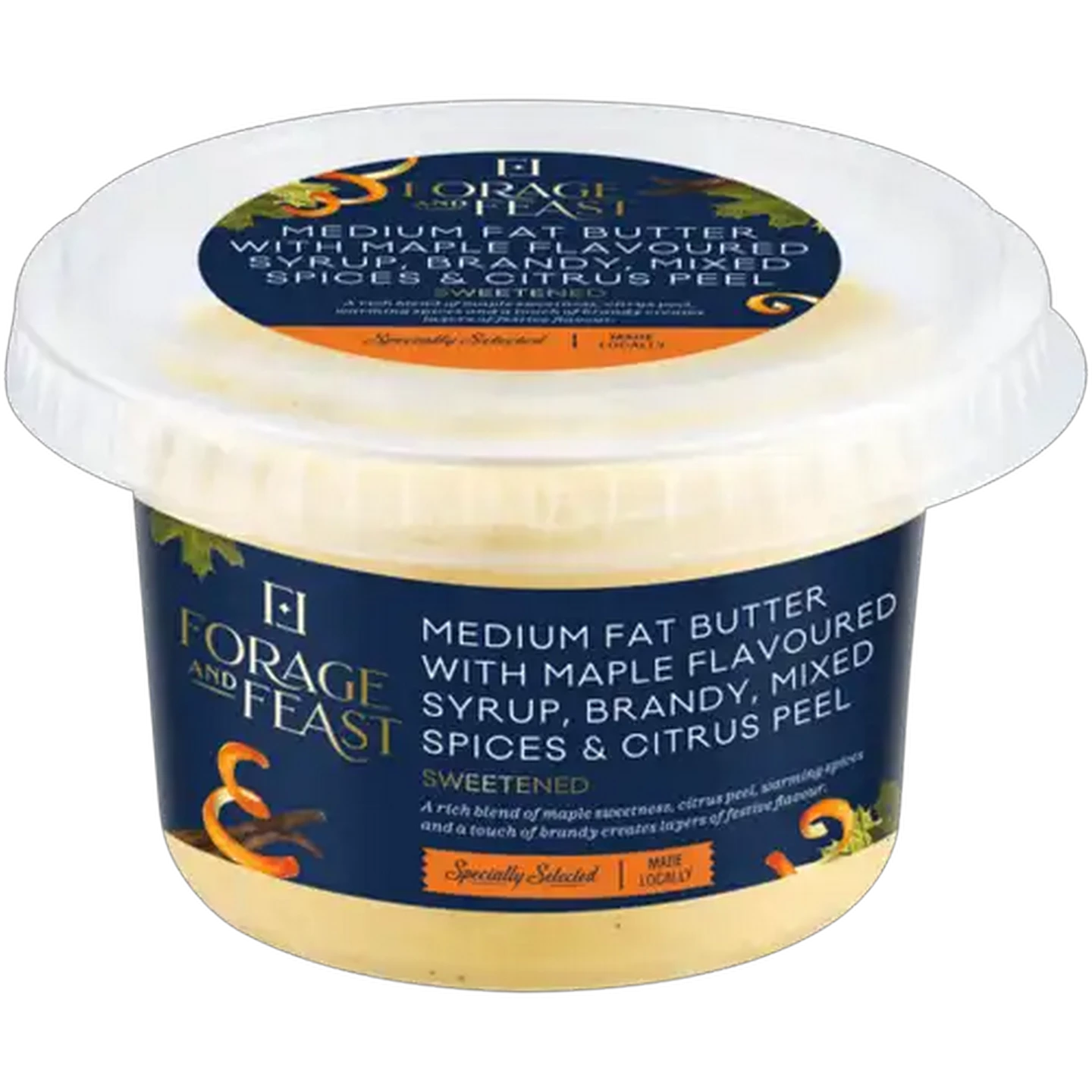 Image of Forage And Feast Medium Fat Butter with Maple Flavoured Syrup, Brandy, Mixed Spices & Citrus Peel 160g 