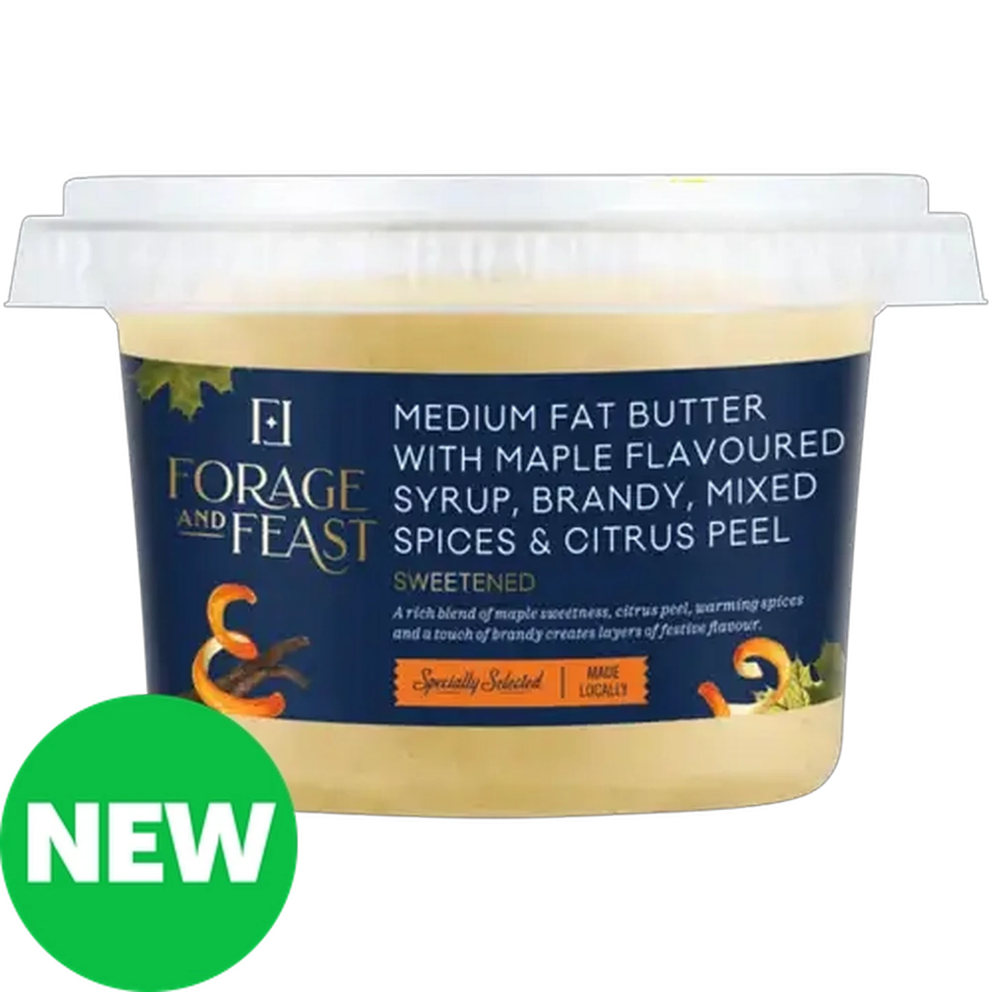 Image of Forage And Feast Medium Fat Butter with Maple Flavoured Syrup, Brandy, Mixed Spices & Citrus Peel 160g 