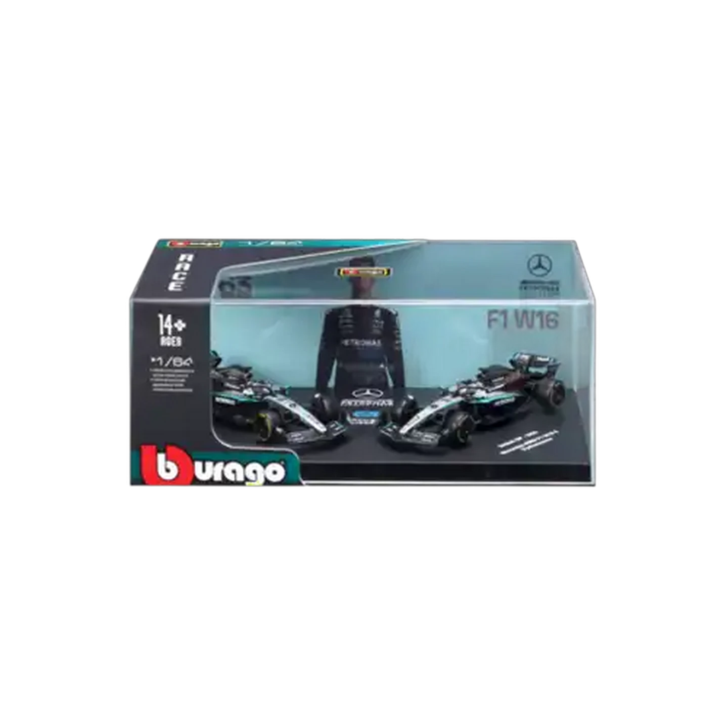 Image of Bburago F1 #16 Mercedes-AMG Hard Case 1:64 Scale 2-Pack (George Russell)