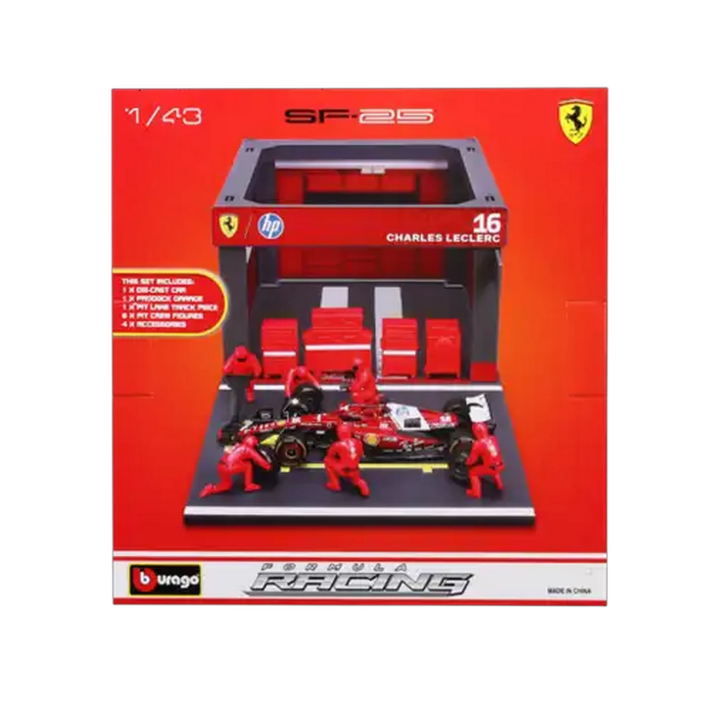 Image of Bburago F1 Pit Pass #16 Ferrari SF-25 1:43 Scale (Charles Leclerc)