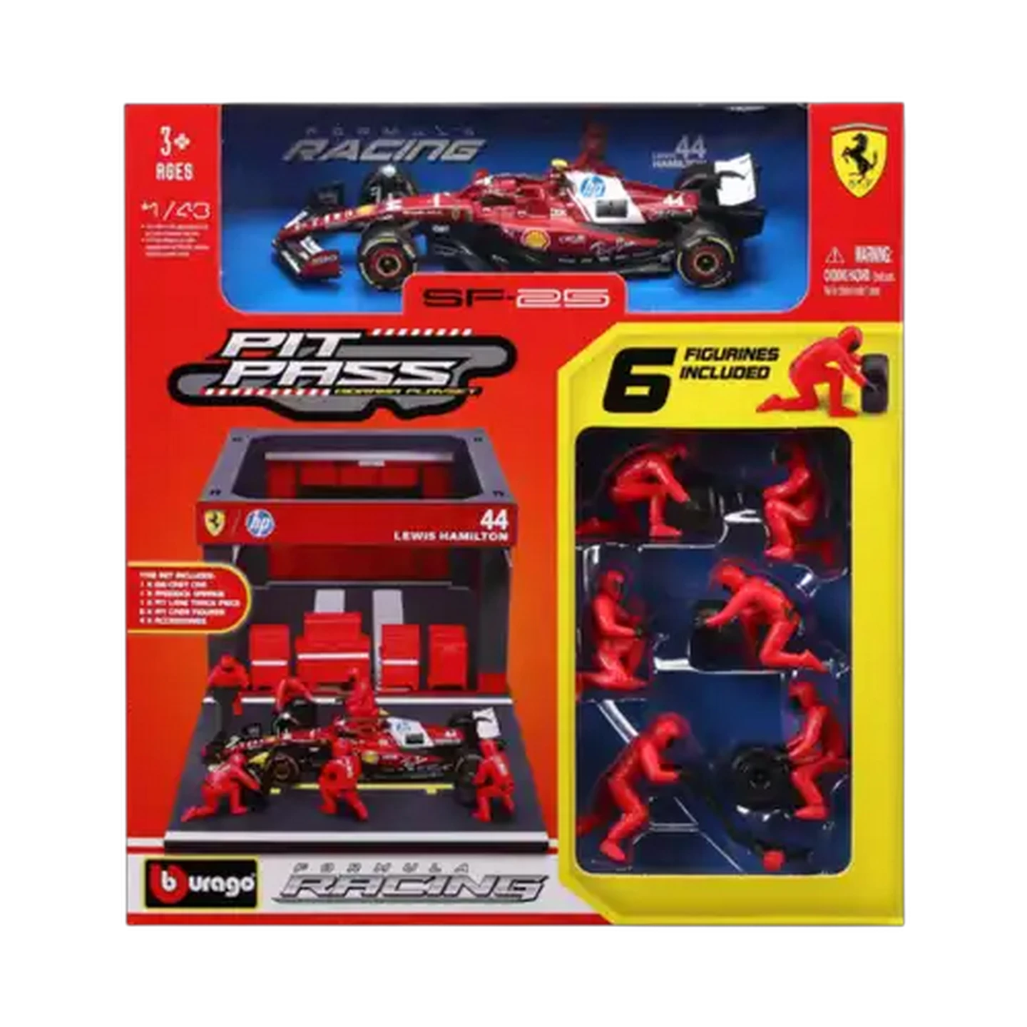 Image of Bburago F1 #44 Pit Pass Ferrari SF-25 1:43 Scale 2025 (Lewis Hamilton)