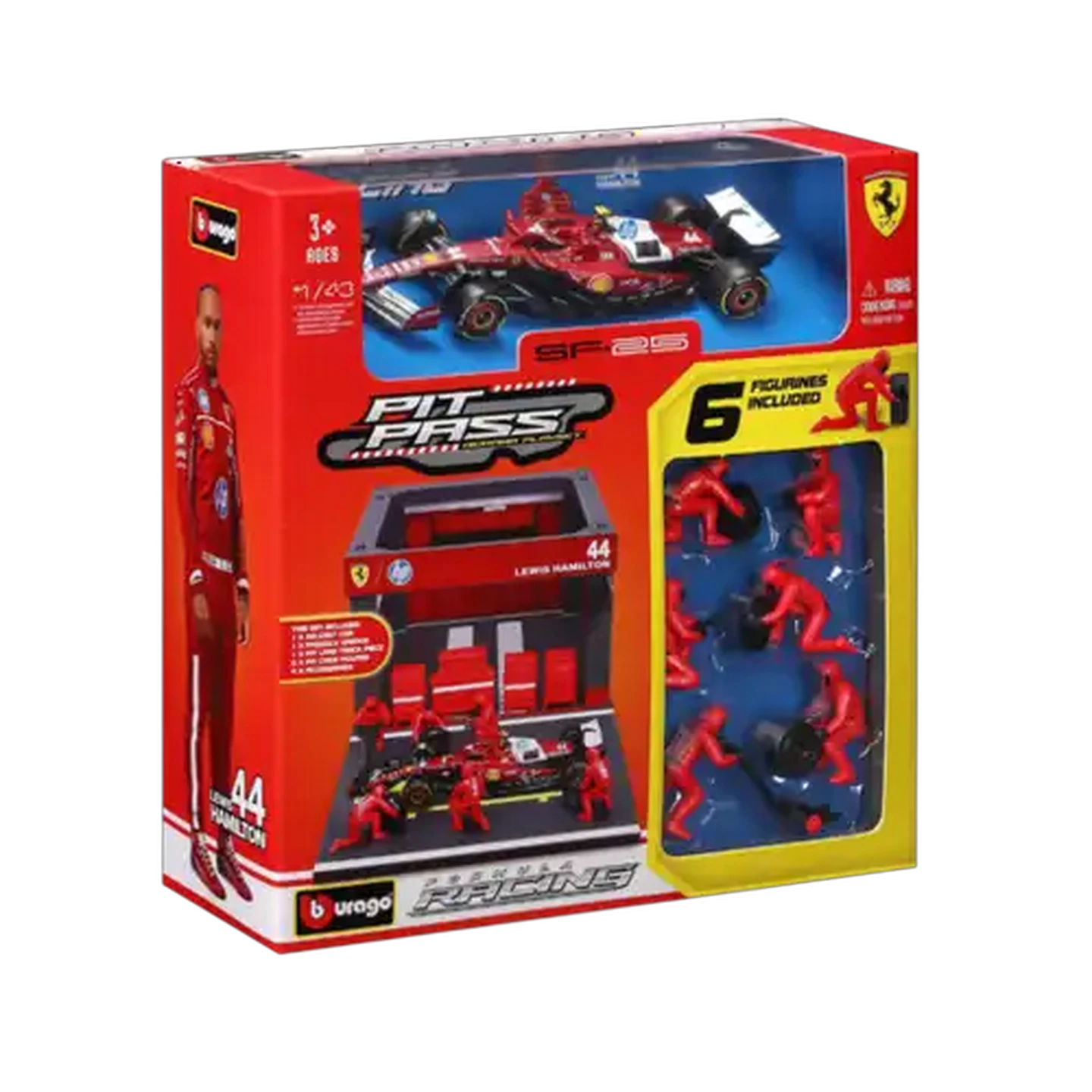 Image of Bburago F1 #44 Pit Pass Ferrari SF-25 1:43 Scale 2025 (Lewis Hamilton)