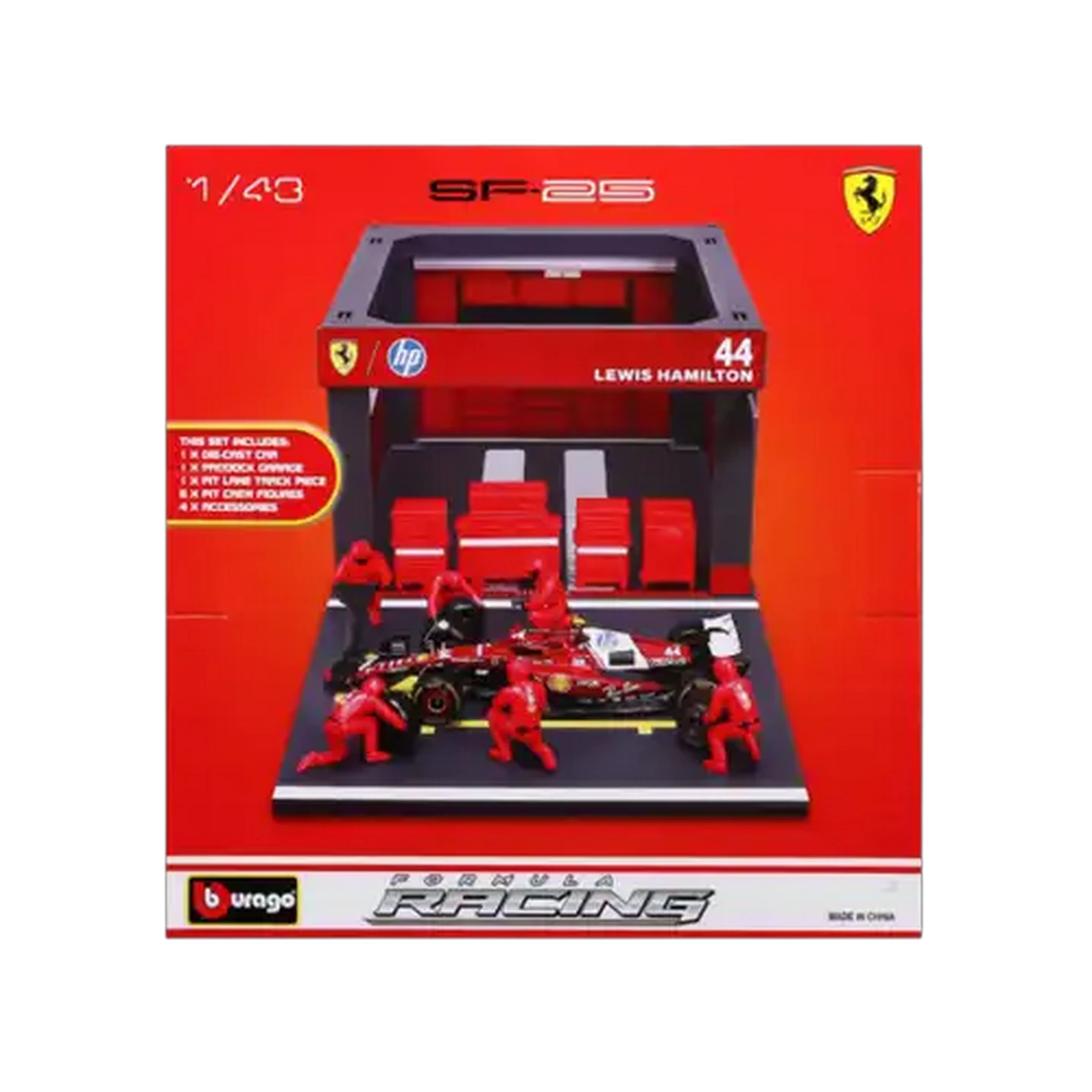 Image of Bburago F1 #44 Pit Pass Ferrari SF-25 1:43 Scale 2025 (Lewis Hamilton)