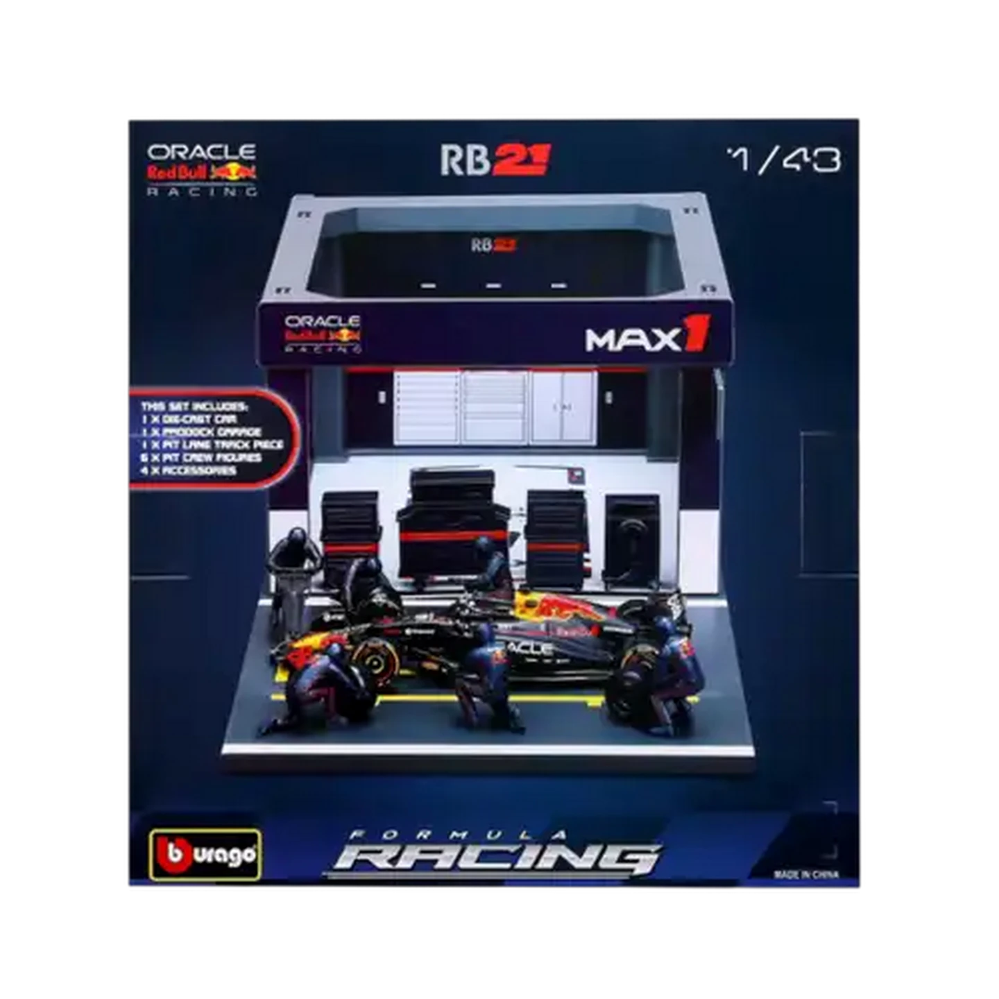 Image of Bburago F1 Pit Pass #1 Oracle Red Bull Racing RB21 1:43 Scale (Max Verstappen)