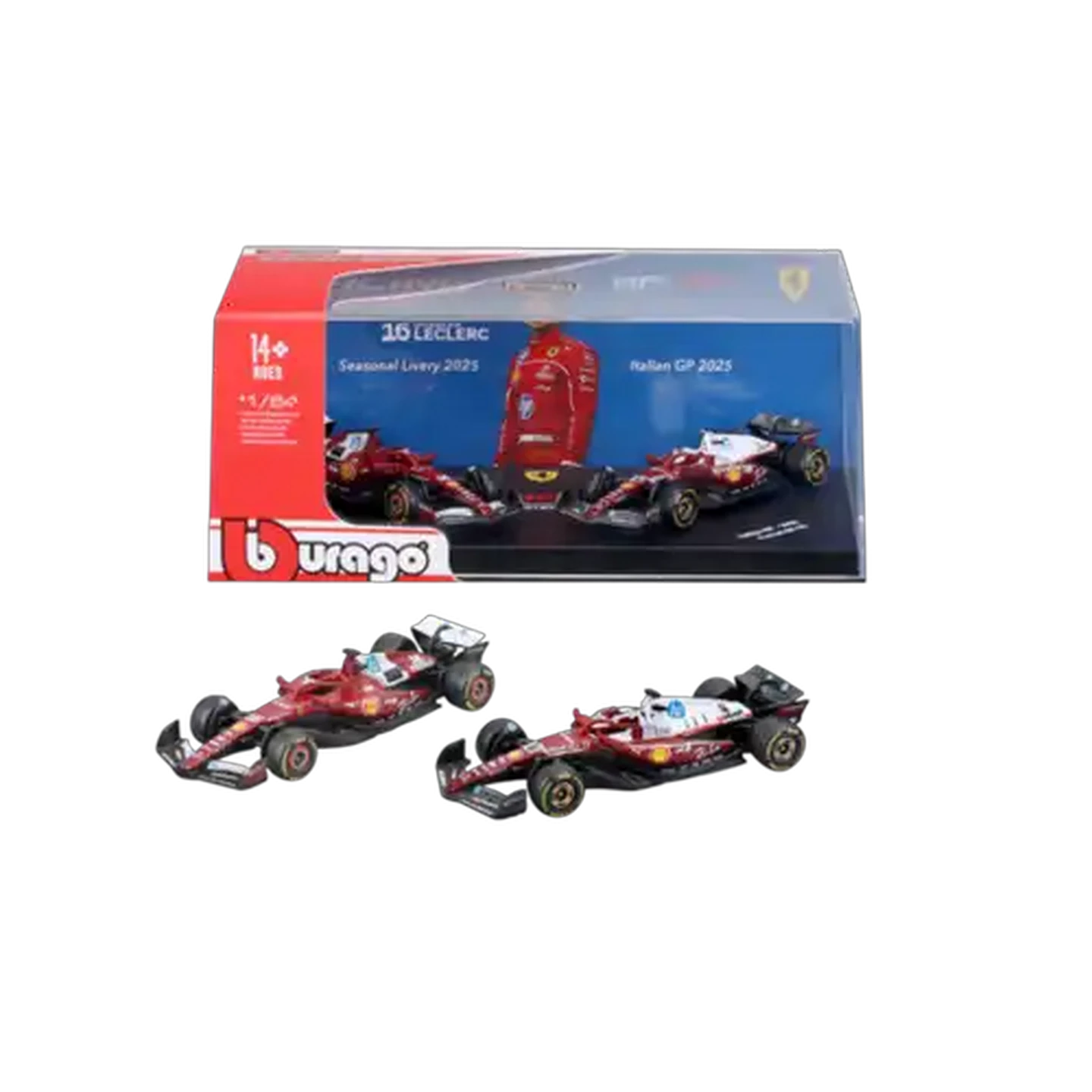 Image of Bburago F1 #16 Ferrari Hard Case 1:64 Scale 2-Pack (Charles Leclerc)