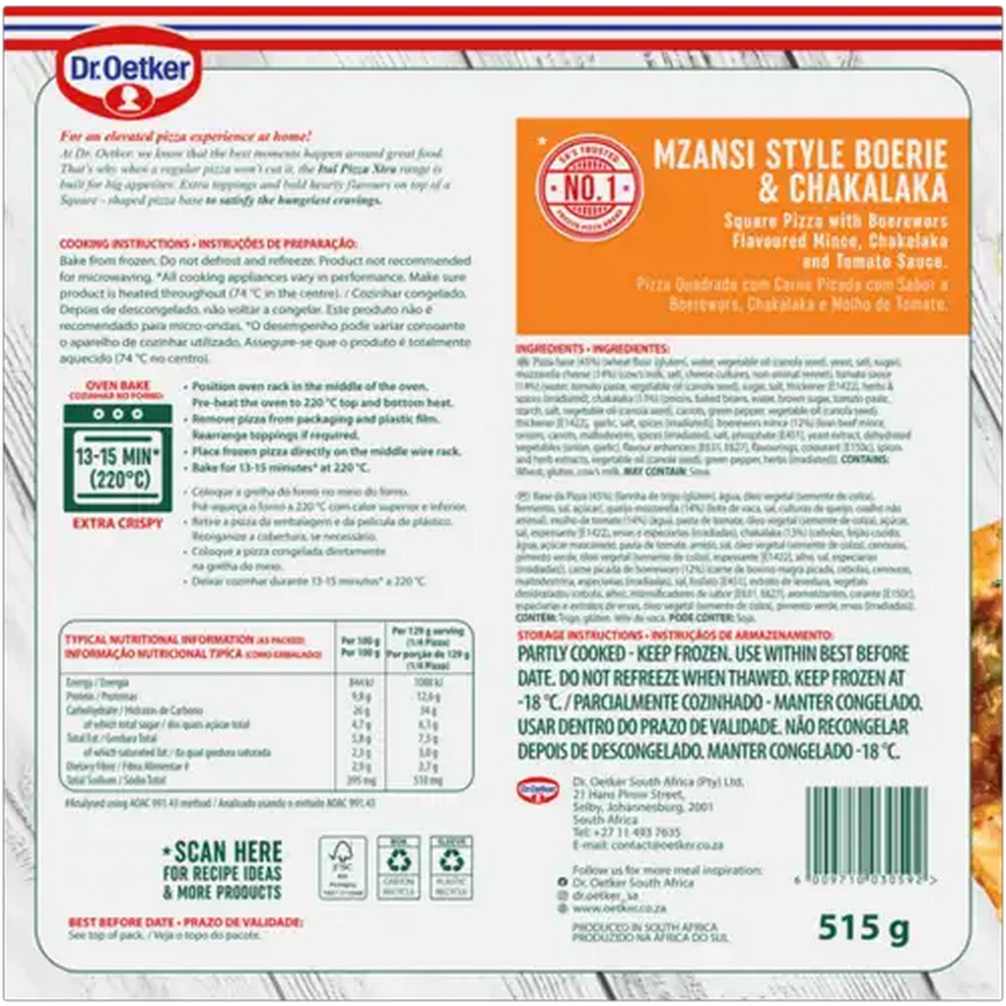 Image of Dr. Oetker Ital Pizza Frozen Mzansi Style Boerie & Chakalaka Pizza 515g 