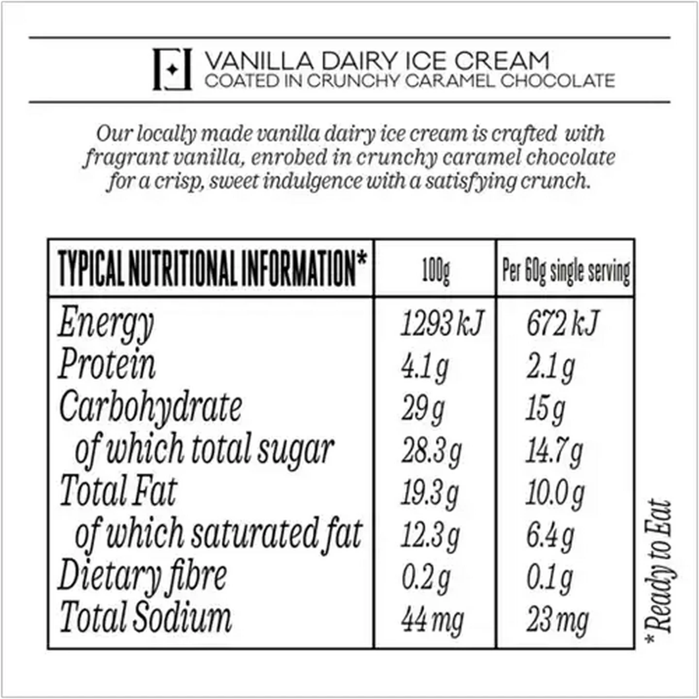 Image of Forage And Feast Vanilla Dairy Ice Cream Coated in Crunchy Caramel Chocolate 5 x 60ml 
