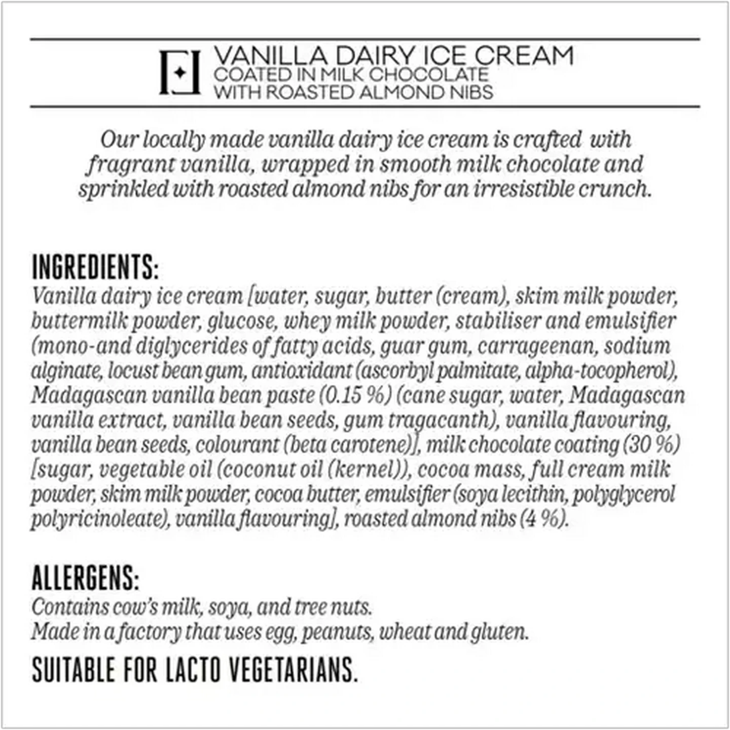 Image of Forage And Feast Vanilla Dairy Ice Cream Coated in Milk Chocolate with Roasted Almond Nibs 5 x 60ml 