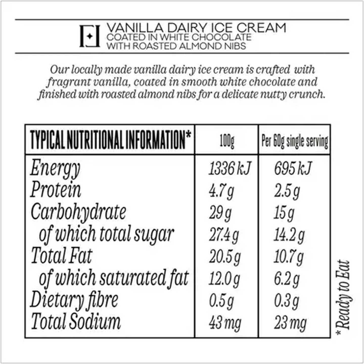 Image of Forage And Feast Vanilla Dairy Ice Cream Coated in White Chocolate with Roasted Almond Nibs 5 x 60ml 