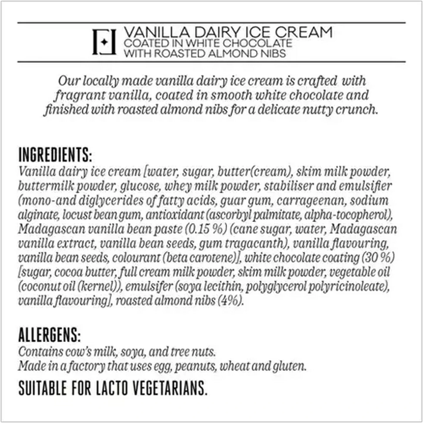 Image of Forage And Feast Vanilla Dairy Ice Cream Coated in White Chocolate with Roasted Almond Nibs 5 x 60ml 