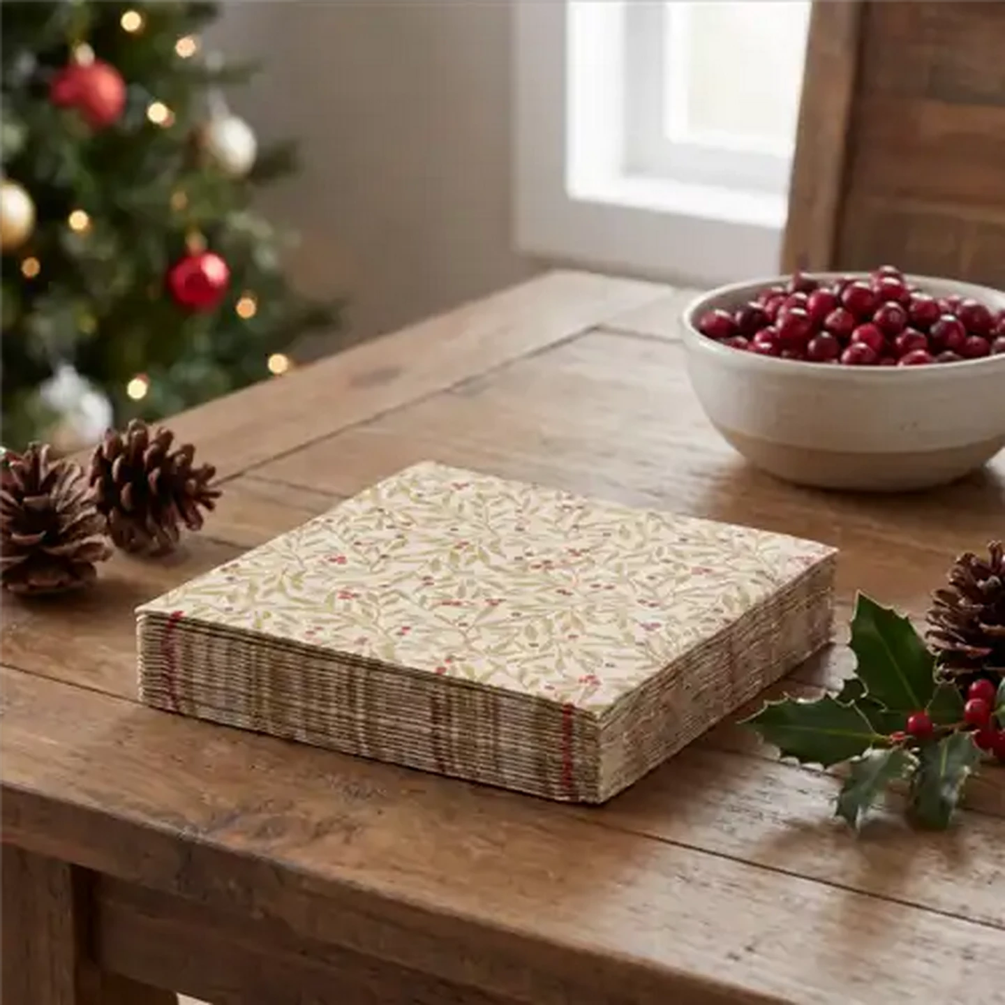Image of By Nature Leave & Berries Christmas Napkins 3-Ply 33 x 33cm 20-Pack