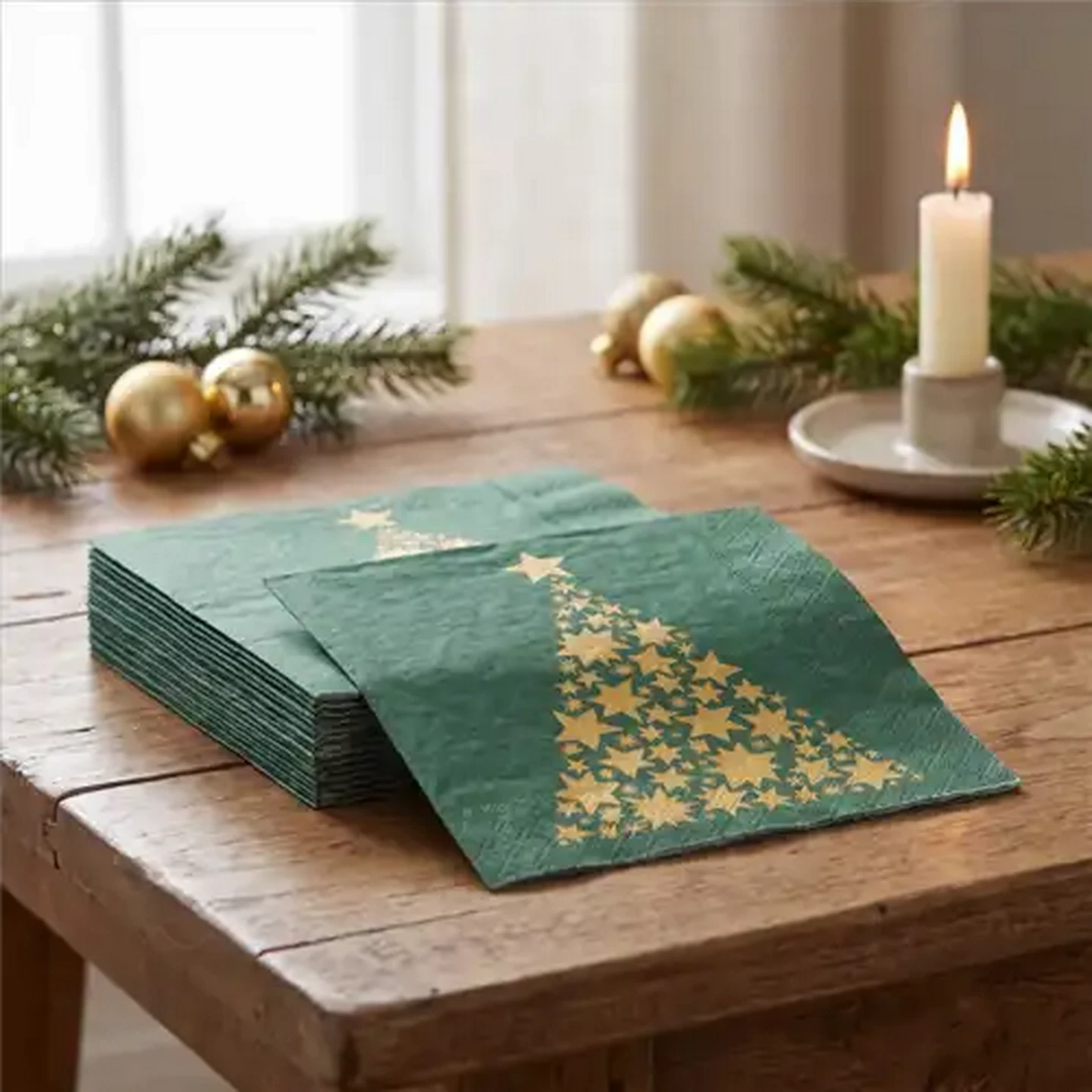 Image of Tree Canvas Green Christmas Napkins 3-Ply 33 x 33cm 15-Pack