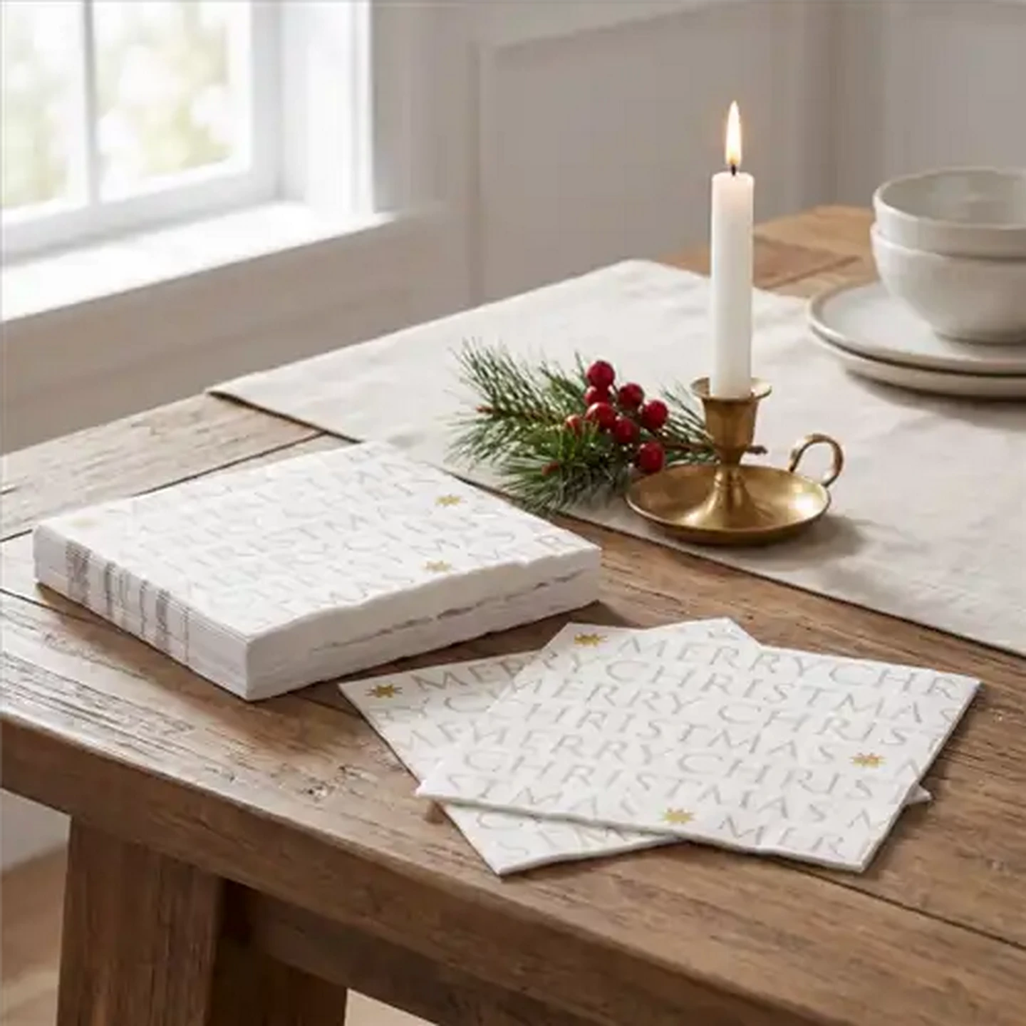 Image of Merry Christmas Metallic Gold Letter Napkins 3-Ply 33 x 33cm 20-Pack