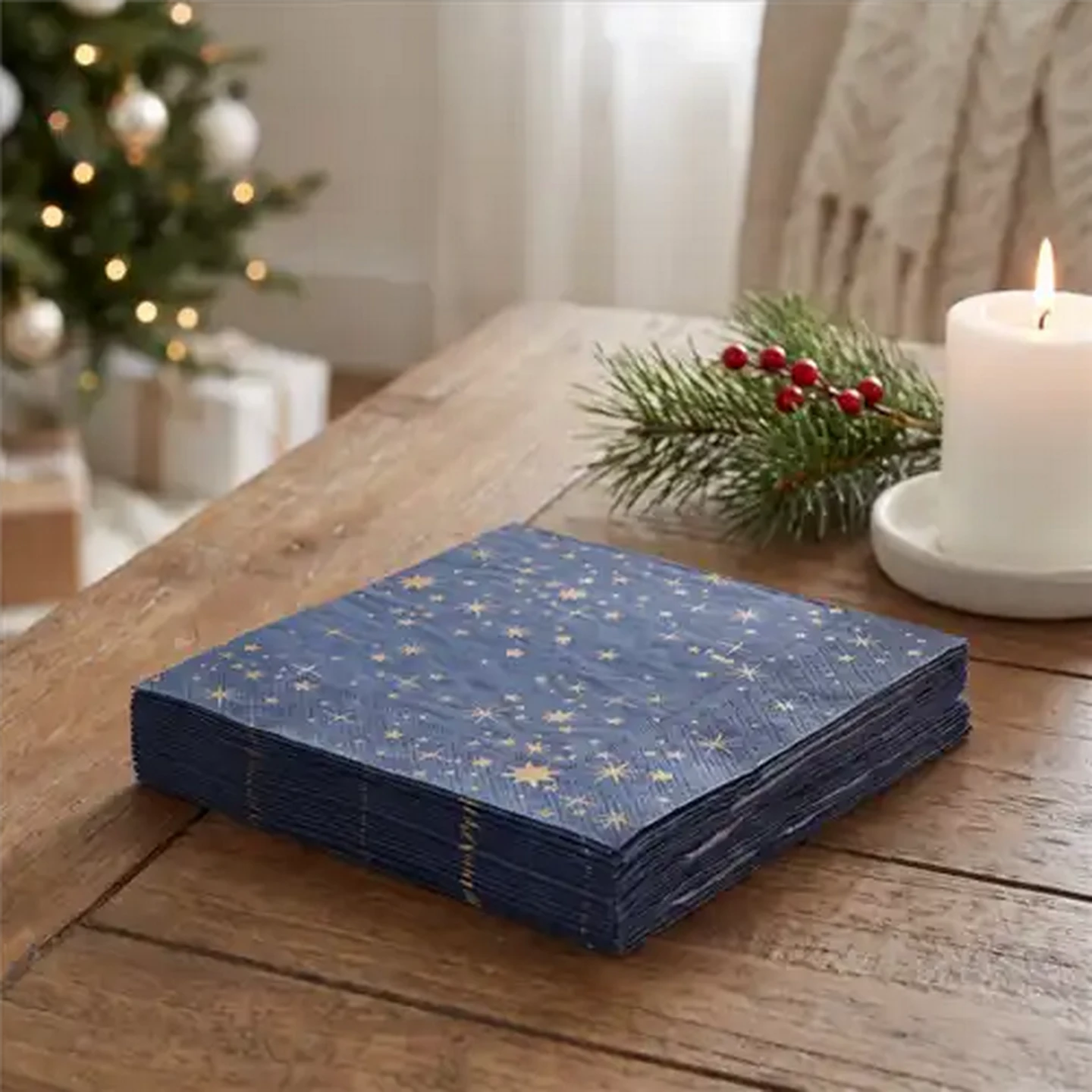 Image of Atelier Navy Midnight Christmas Napkins 3-Ply 33 x 33cm 20-Pack
