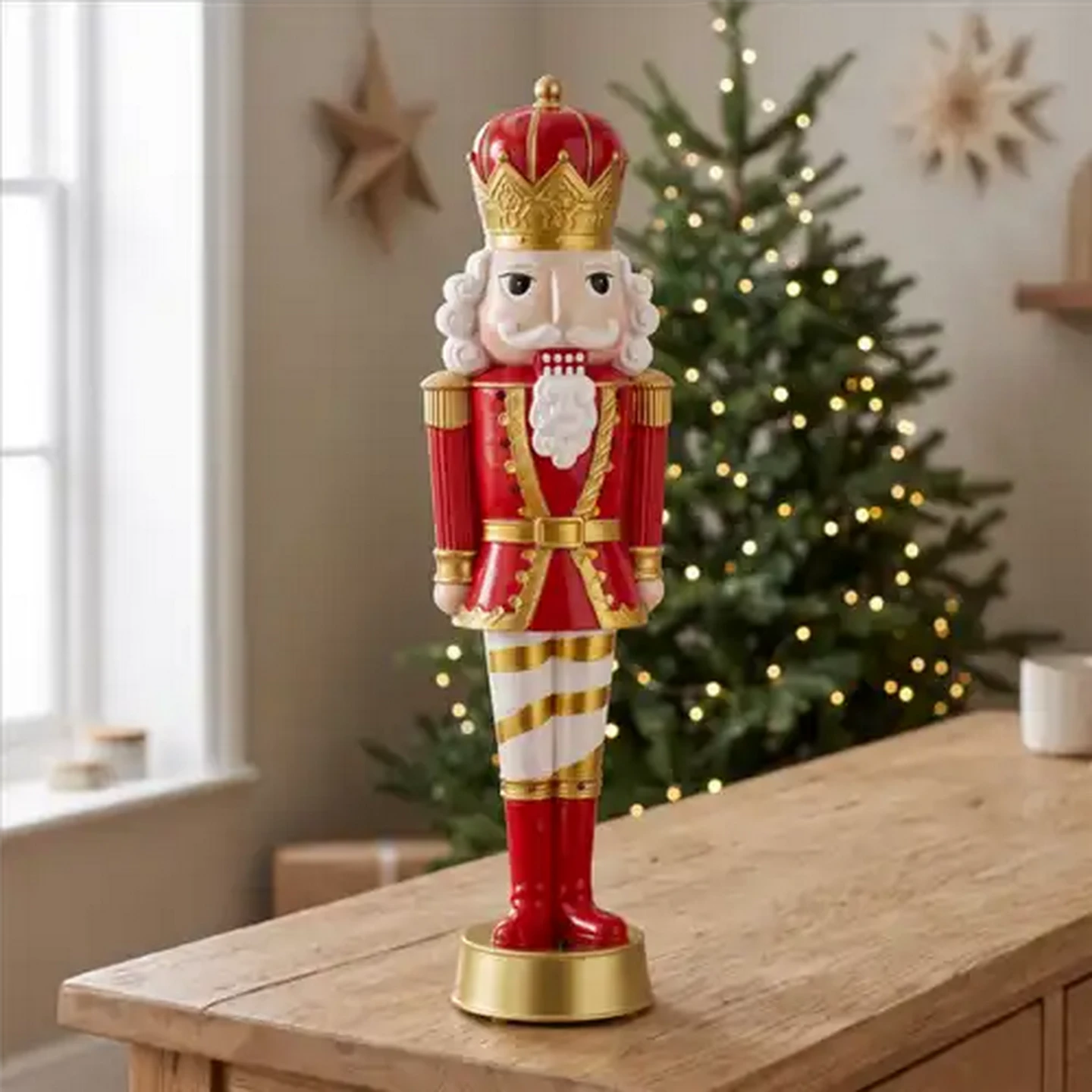 Image of Illuminated Traditional Battery-Operated LED Christmas King Nutcracker Statue 36.5cm