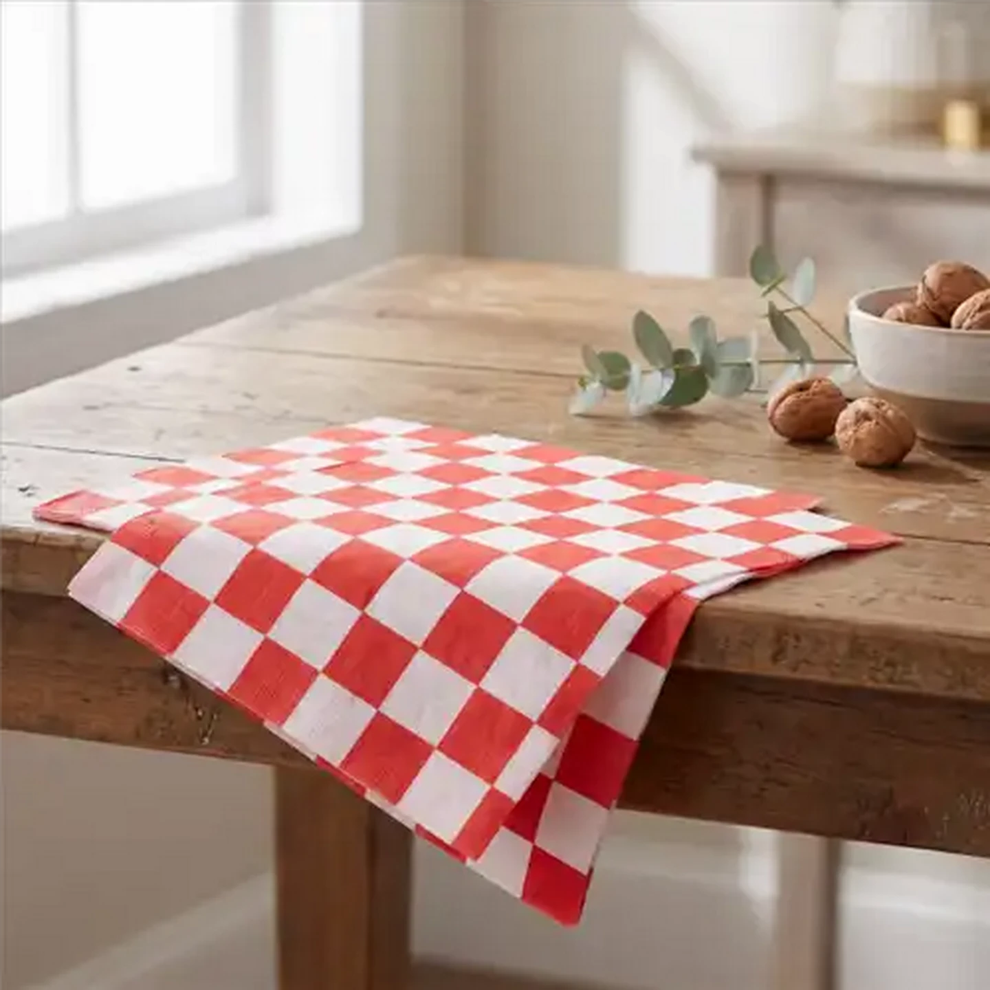 Image of Chessboard Red & White Christmas Napkins 3-Ply 33 x 33cm 20-Pack