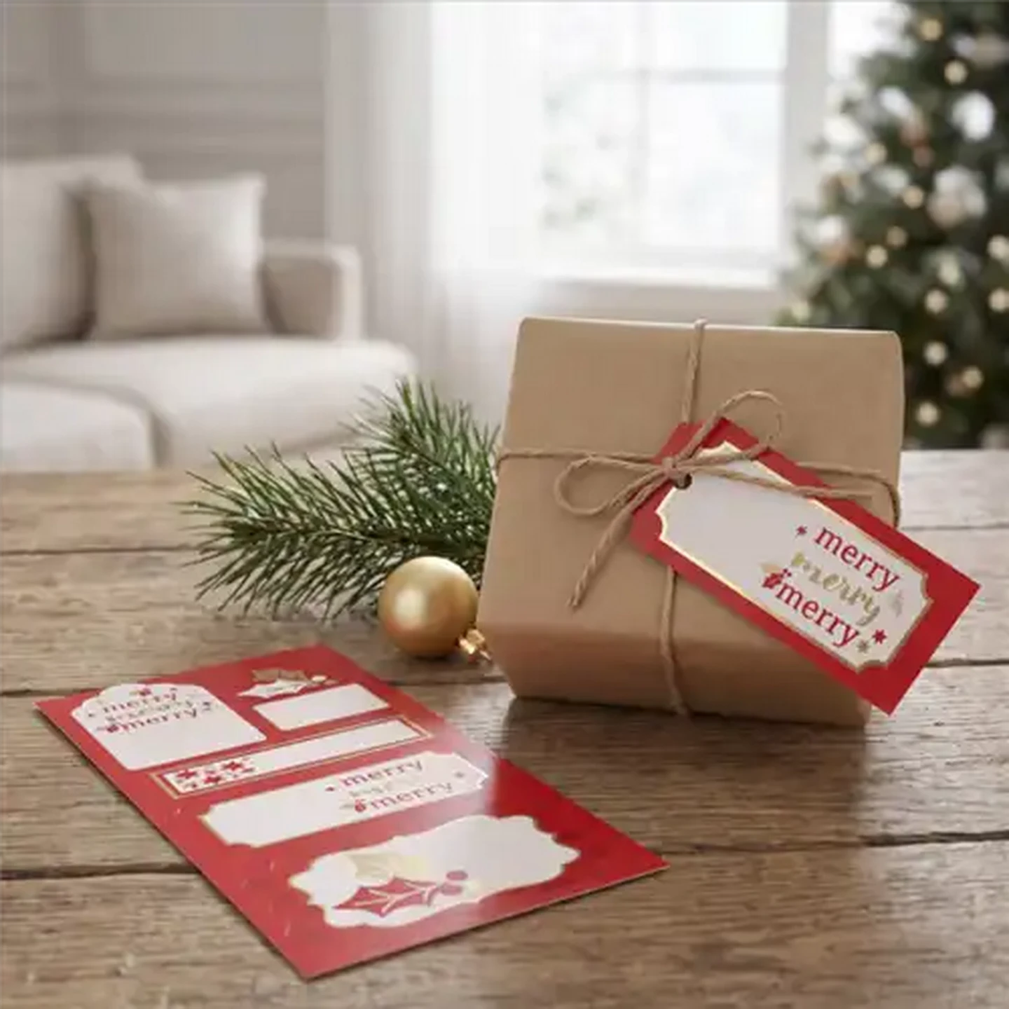 Image of Merry Foliage Stick-On Christmas Labels 20-Pack