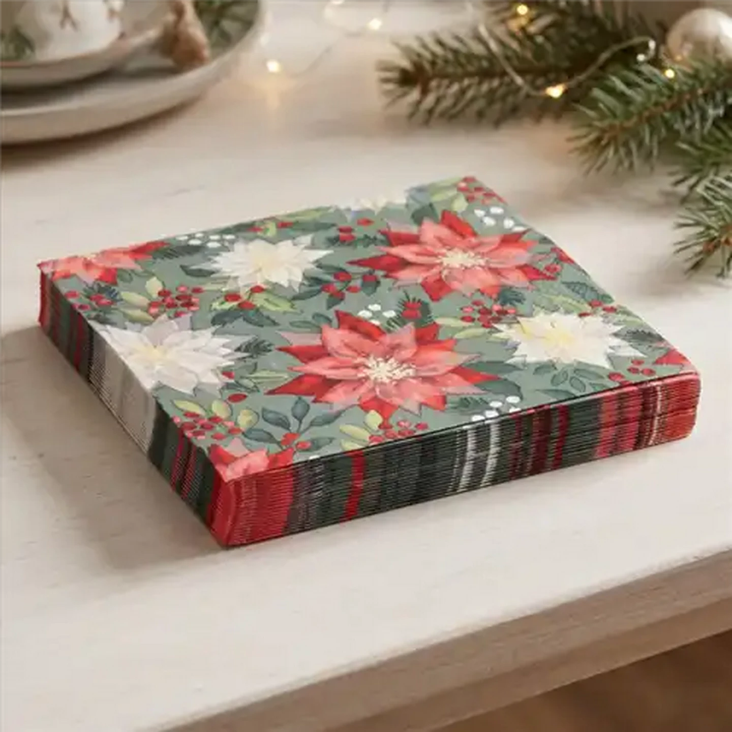 Image of Poinsettia Merry Christmas Napkins 3-Ply 33 x 33cm 20-Pack