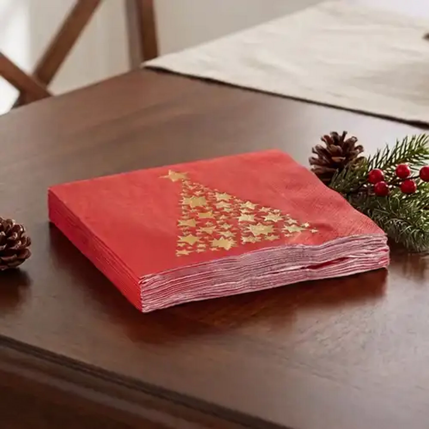 Image of Tree Canvas Red Christmas Napkins 3-Ply 33 x 33cm 15-Pack