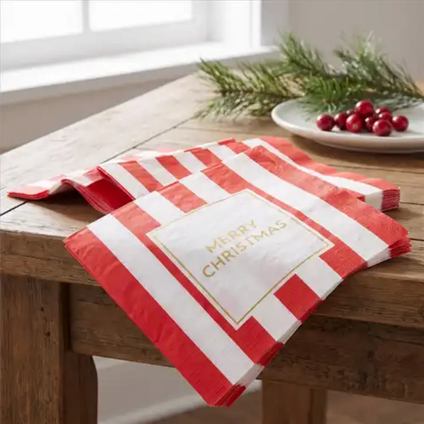 Image of Formart Red & White Stripe Christmas Napkins 3-Ply 33 x 33cm 20-Pack