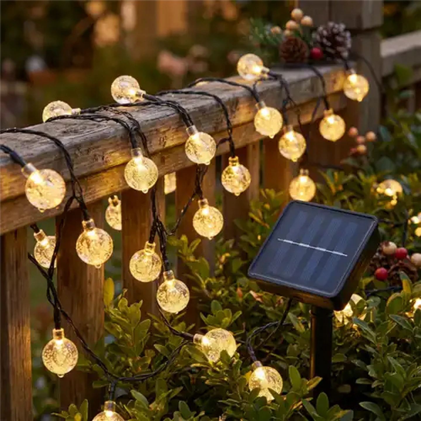 Image of Santa's Choice Cool White LED Solar-Powered Ball Lights 100-Piece 